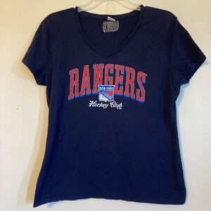 Hanes size M NHL NY Rangers navy blue short sleeved V neck t shirt